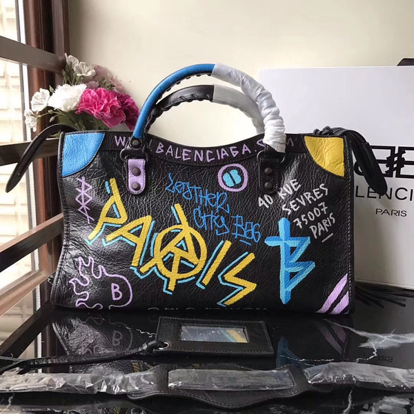 Balenciaga Women's Black Graffiti Classic City