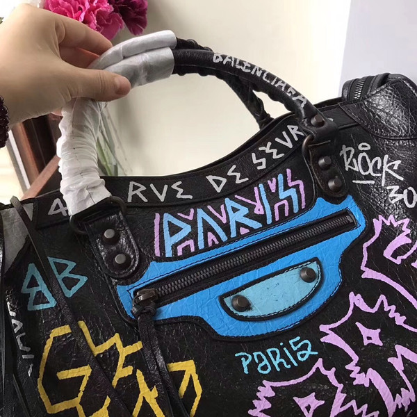 Balenciaga Women's Black Graffiti Classic City