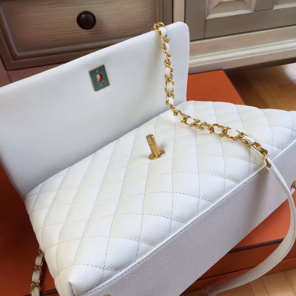 Chanel White Calfskin/Lizard Coco Handle Bag