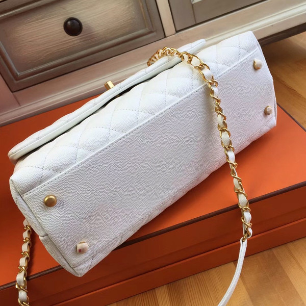 Chanel White Calfskin/Lizard Coco Handle Bag