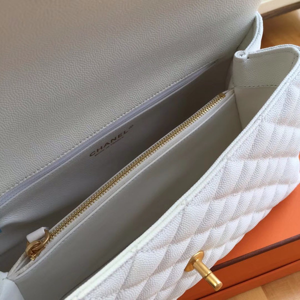 Chanel White Calfskin/Lizard Coco Handle Bag
