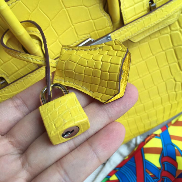 Hermes Soleil Yellow Birkin Bag 25cm KK Niloticus Crocodile Leather Palladium Hardware