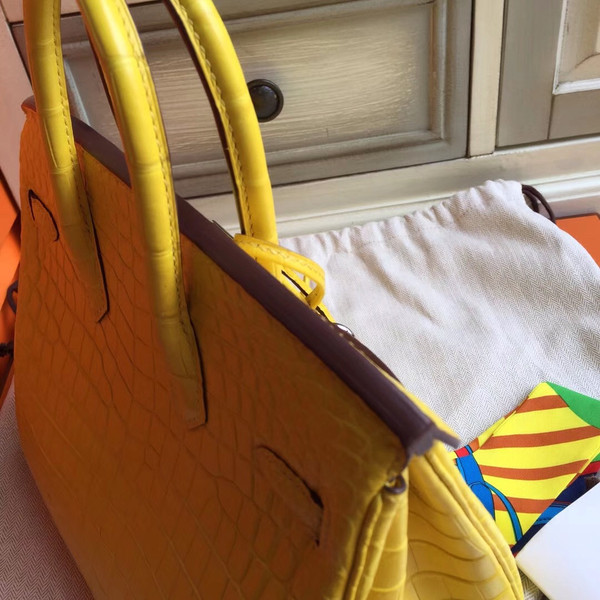 Hermes Soleil Yellow Birkin Bag 25cm KK Niloticus Crocodile Leather Palladium Hardware