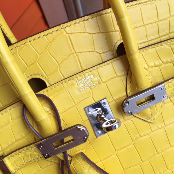 Hermes Soleil Yellow Birkin Bag 25cm KK Niloticus Crocodile Leather Palladium Hardware