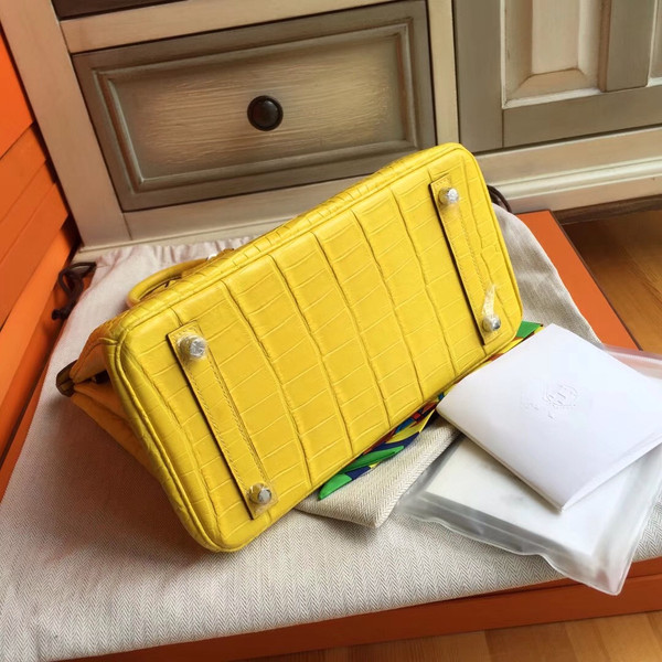 Hermes Soleil Yellow Birkin Bag 25cm KK Niloticus Crocodile Leather Palladium Hardware