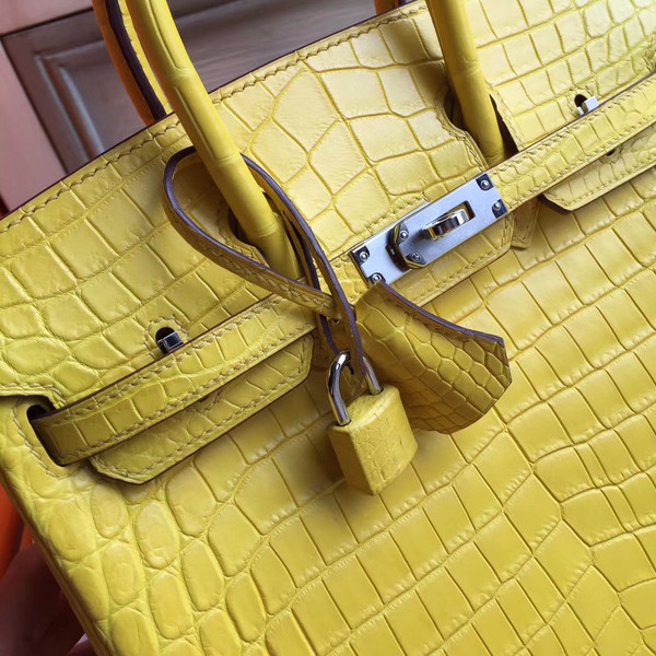 Hermes Soleil Yellow Birkin Bag 25cm KK Niloticus Crocodile Leather Palladium Hardware