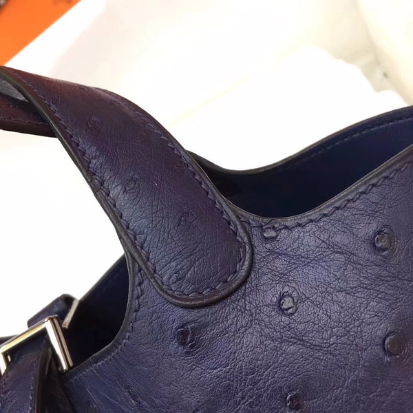 Hermes Navy Picotin Lock 18 Ostrich Leather Bag