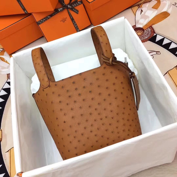 Hermes Tan Picotin Lock 18 Ostrich Leather Bag
