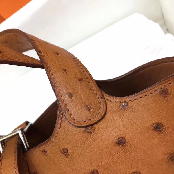 Hermes Tan Picotin Lock 18 Ostrich Leather Bag