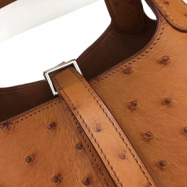 Hermes Tan Picotin Lock 18 Ostrich Leather Bag