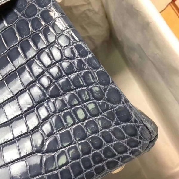 Hermes 75 Blue Jean Birkin 30 in Shiny Niloticus Crocodile with Palladium hardware