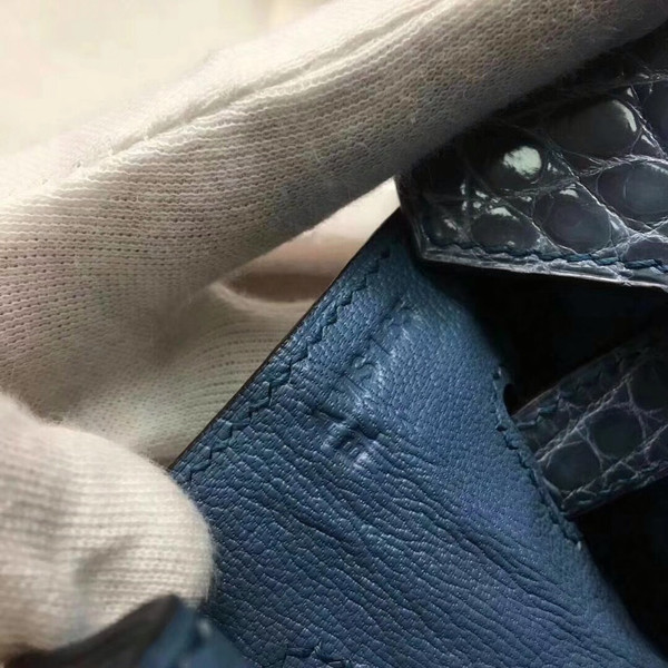 Hermes 75 Blue Jean Birkin 30 in Shiny Niloticus Crocodile with Palladium hardware