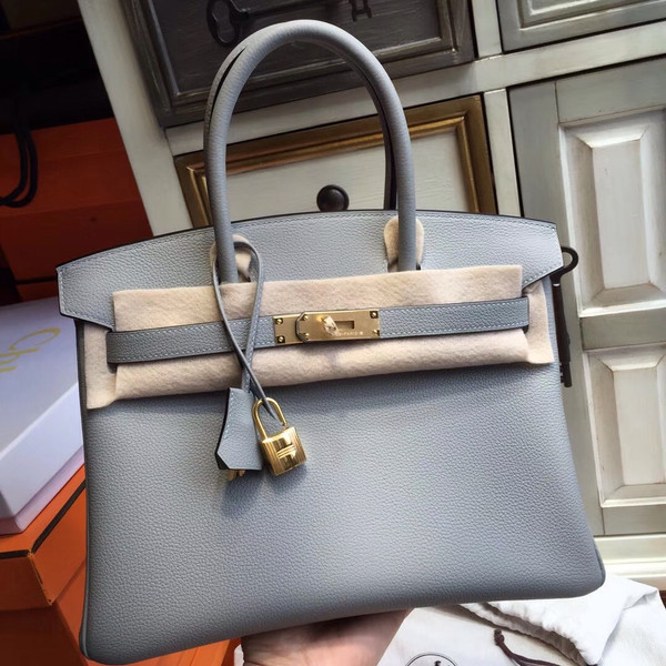 Hermès 4Z Gris Mouette Birkin 30 cm Togo Leather Gold Hardware