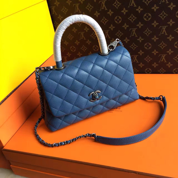 Chanel Battleship Blue Calfskin/Lizard Coco Handle Small Bag