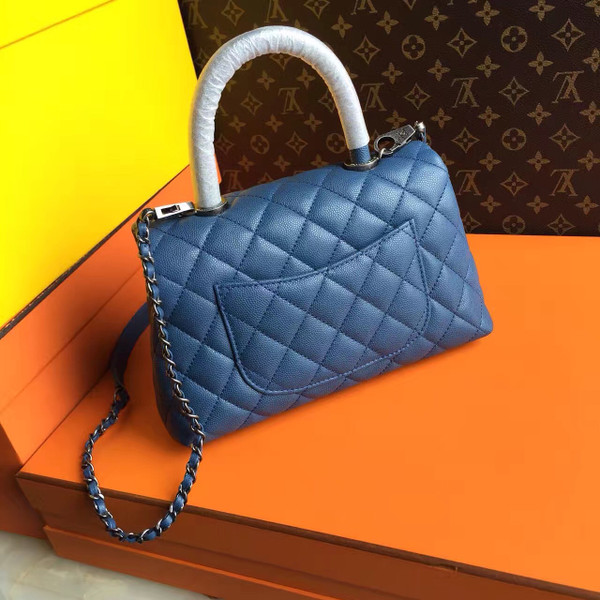Chanel Battleship Blue Calfskin/Lizard Coco Handle Small Bag