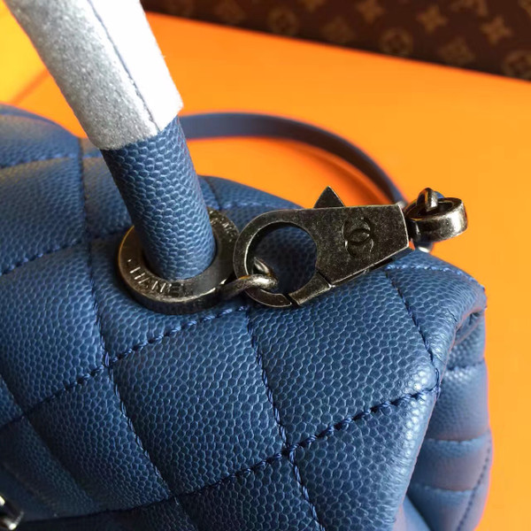 Chanel Battleship Blue Calfskin/Lizard Coco Handle Small Bag