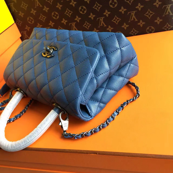 Chanel Battleship Blue Calfskin/Lizard Coco Handle Small Bag