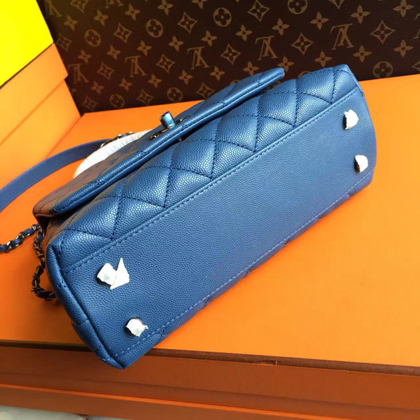 Chanel Battleship Blue Calfskin/Lizard Coco Handle Small Bag