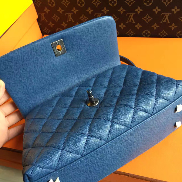 Chanel Battleship Blue Calfskin/Lizard Coco Handle Small Bag