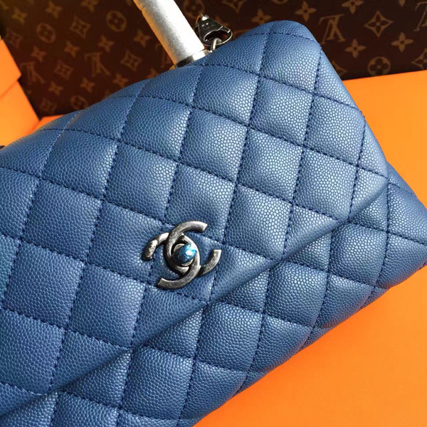 Chanel Battleship Blue Calfskin/Lizard Coco Handle Small Bag