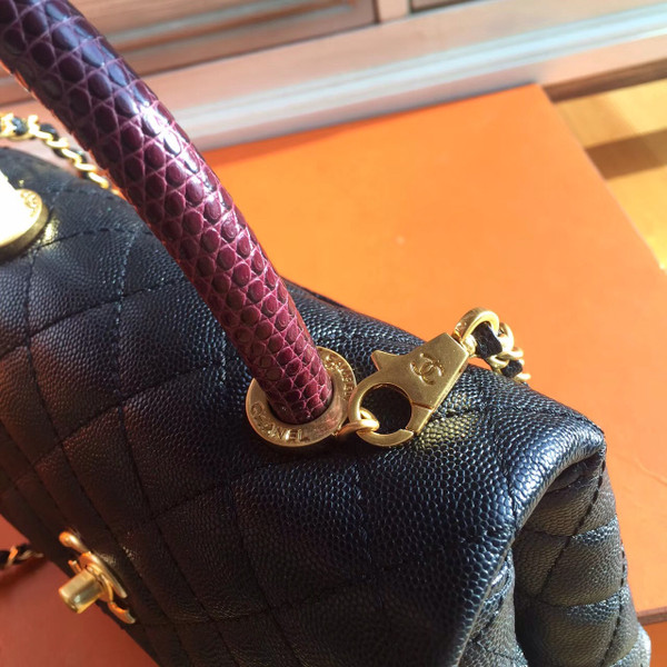 Chanel Black Calfskin/Lizard Coco Handle Small Bag