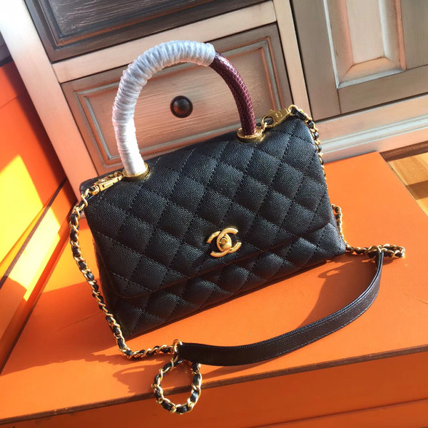 Chanel Black Calfskin/Lizard Coco Handle Small Bag