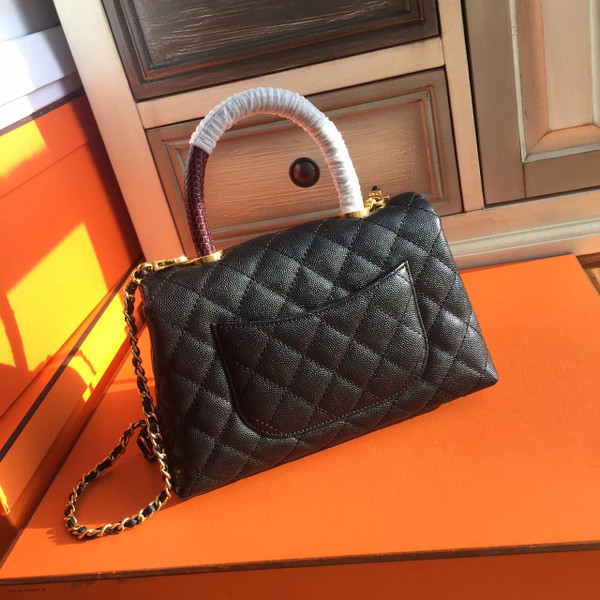Chanel Black Calfskin/Lizard Coco Handle Small Bag
