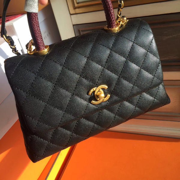 Chanel Black Calfskin/Lizard Coco Handle Small Bag