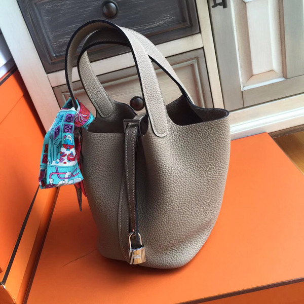 Hermes Etoupe  Picotin Lock MM Togo Leather Bag