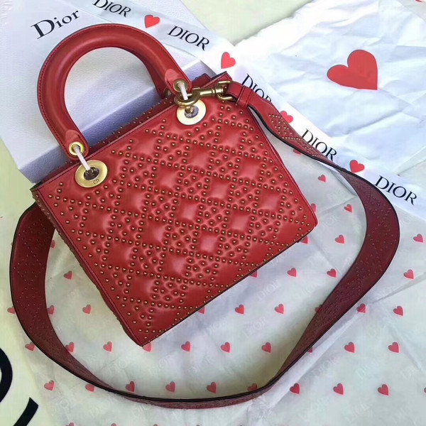 Christian Dior SUPPLE LADY DIOR BAG IN STUDDED RED LAMBSKIN LIMITED EDITION VALENTINE'S DAY 2018