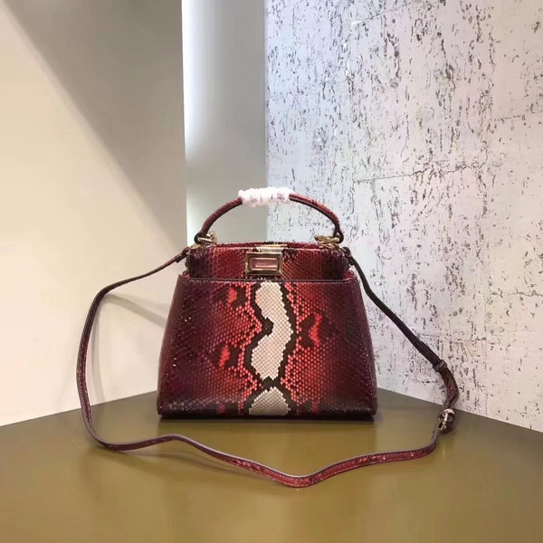 Fendi MINI PEEKABOO handbag in hand-painted Red python