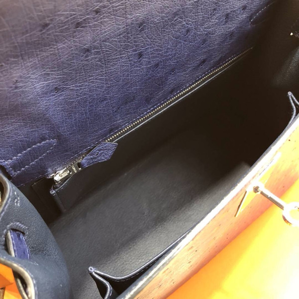 Hermes Blue Roy Kelly Bag 30cm KK Ostrich Leather Palladim Hardware