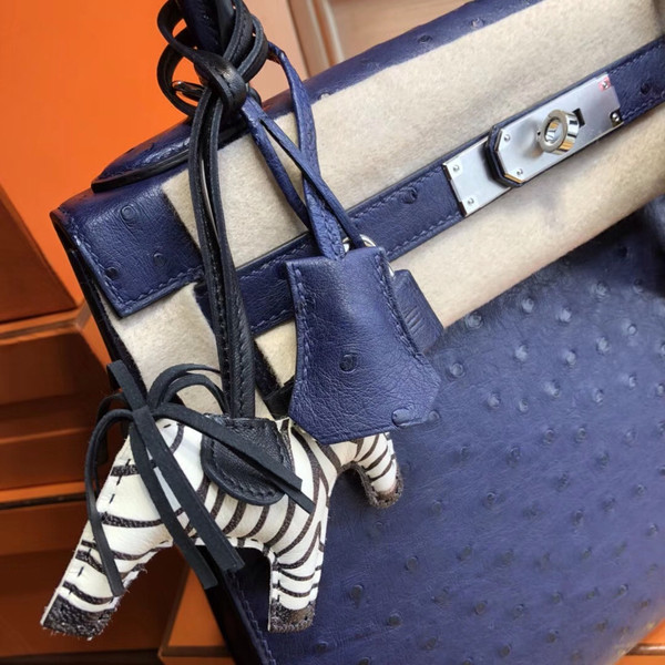Hermes Blue Roy Kelly Bag 30cm KK Ostrich Leather Palladim Hardware