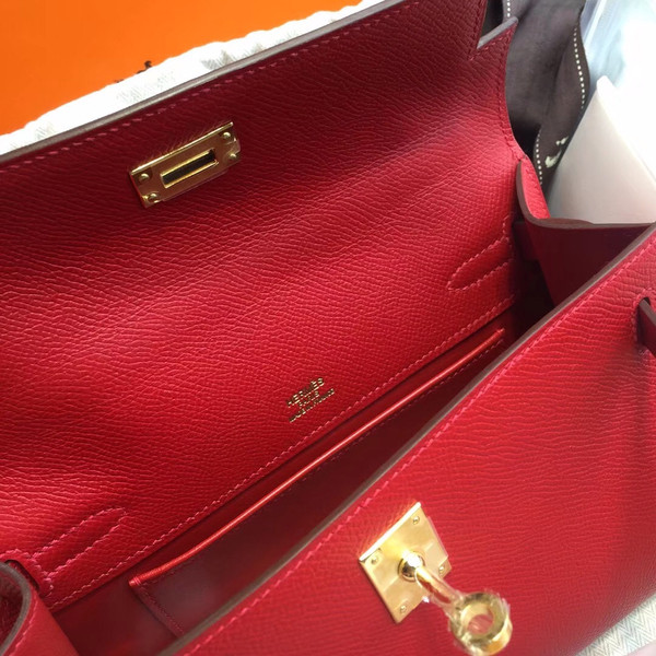 Hermès Q5 Rouge Casaque Mini Kelly Pochette Epsom leather Gold hardware