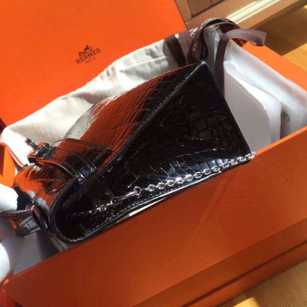 Hermes Black Mini Kelly Pochette Gator Shine with Palladium Hardware