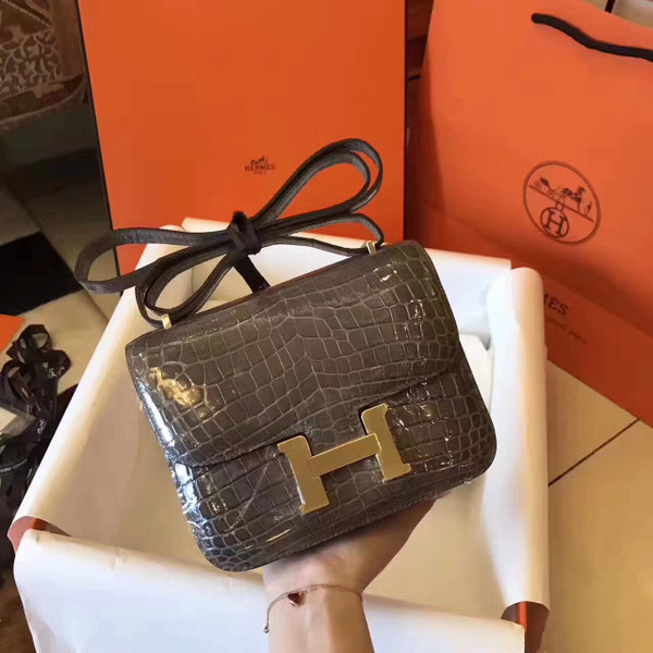 Hermes 18 ETOUPE mini Constance  Niloticus Crocodile with Gold Hardware