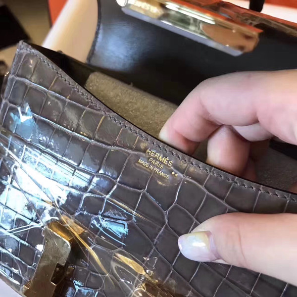 Hermes 18 ETOUPE mini Constance  Niloticus Crocodile with Gold Hardware