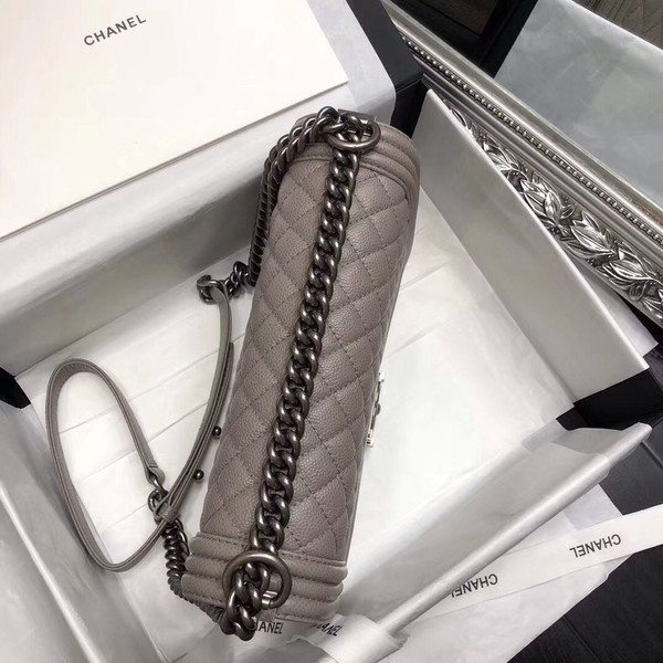 CHANEL Gray Large 28cm Boy Bag with Silver Hardware
