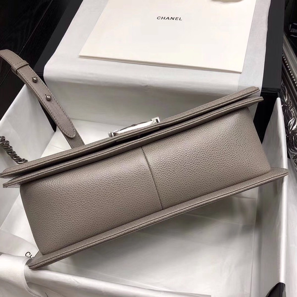 CHANEL Gray Large 28cm Boy Bag with Silver Hardware