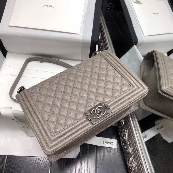CHANEL Gray Large 28cm Boy Bag with Silver Hardware