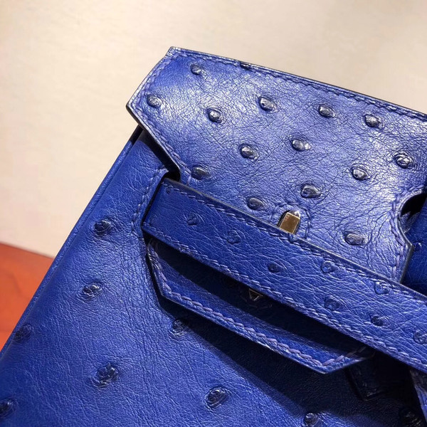 Hermes  T7 Blue Hydra Birkin Bag 30cm KK Ostrich Leather Gold Hardware