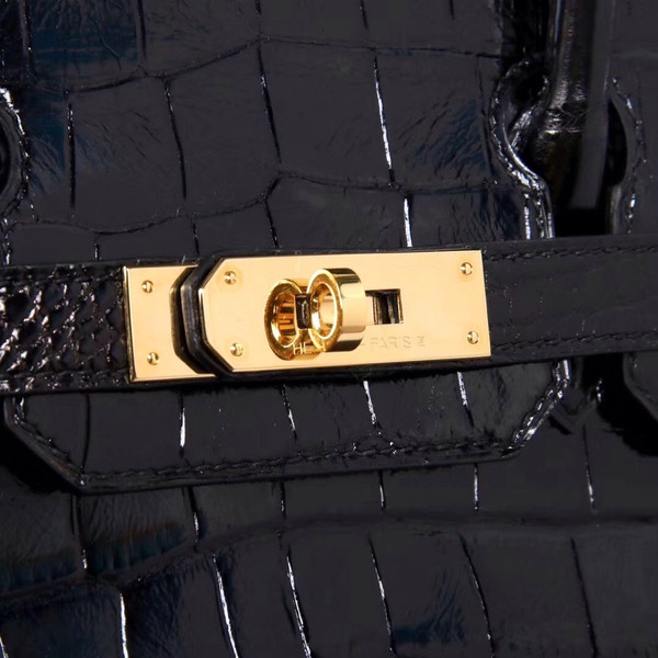 Hermes Black Birkin 30 in Porosus  Crocodile with Gold hardware