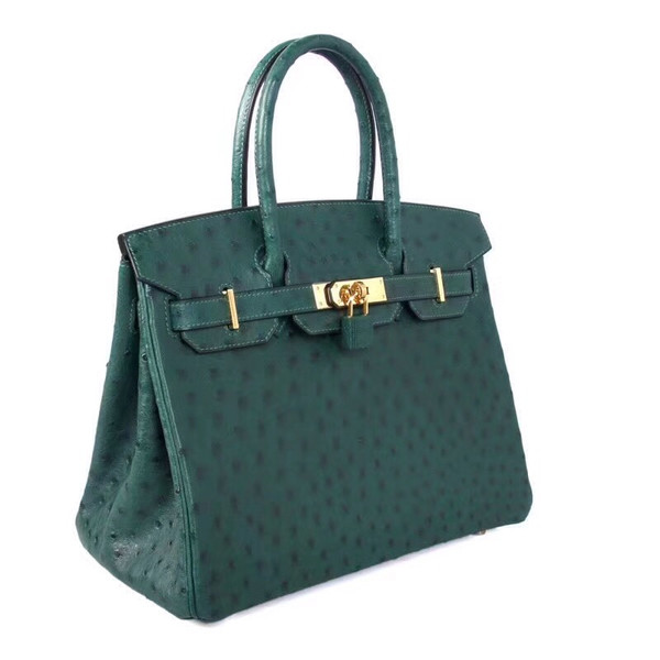 Hermes  6I Emerald Green Birkin Bag 30cm KK Ostrich Leather Gold Hardware