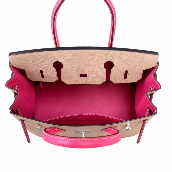 Hermes Bi-Colour CK81 Gris Tourterelle / E5 Rose Tyrien Birkin 30 cm Epsom Palladium  Hardware