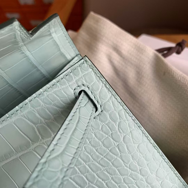 Hermes Mint Mini Kelly Pochette Crocodile Niloticus with Palladium Hardware