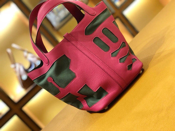 Hermes Petit H Limited Edition Rose Shocking/Peppermint Green Picotin Lock 22 Togo Leather Bag