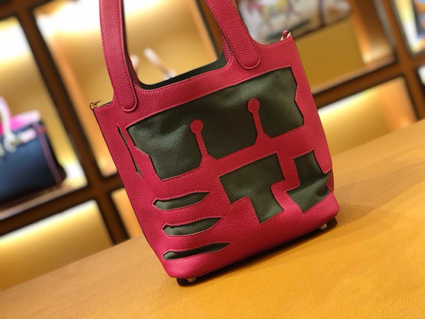Hermes Petit H Limited Edition Rose Shocking/Peppermint Green Picotin Lock 22 Togo Leather Bag