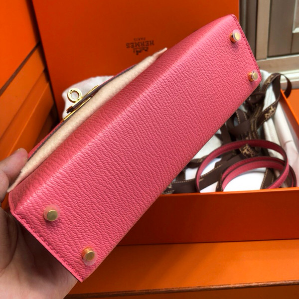 Hermes U5 Rose Lipstick  Mini Kelly II 20 Epsom calf Gold Hardware