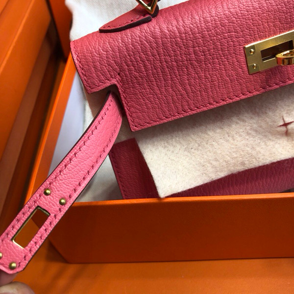 Hermes U5 Rose Lipstick  Mini Kelly II 20 Epsom calf Gold Hardware