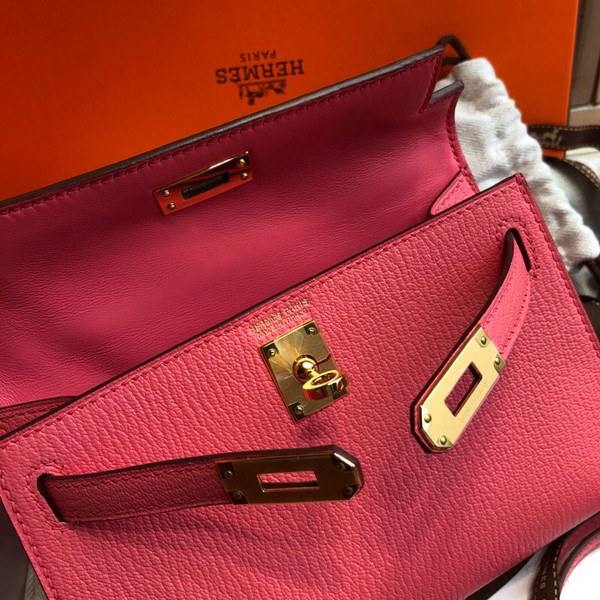 Hermes U5 Rose Lipstick  Mini Kelly II 20 Epsom calf Gold Hardware